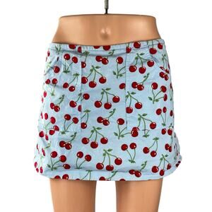 Old College Inn Blue Cherry Print Side Slit Pocket Straight Pencil Mini Skirt 9